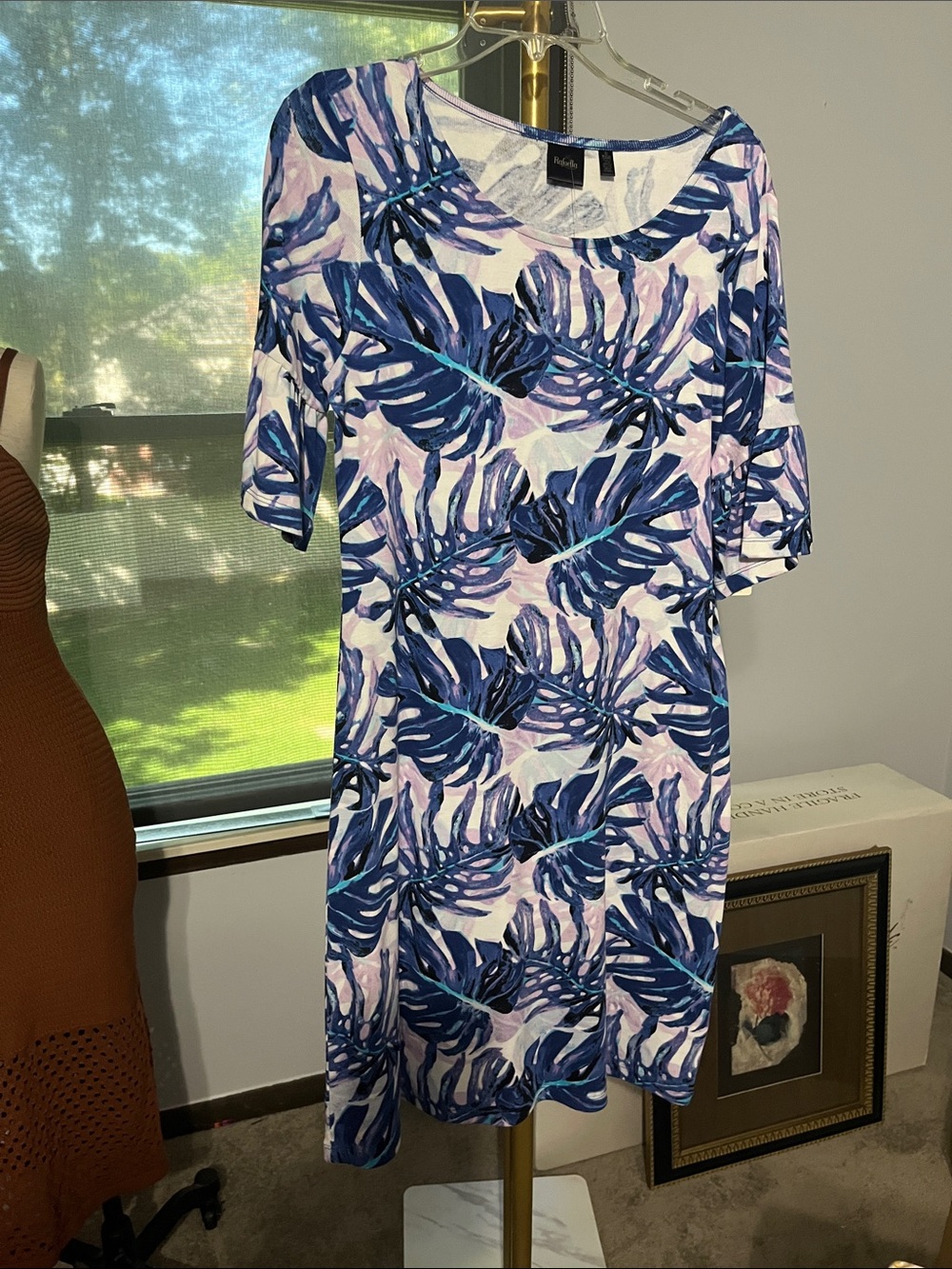 Rafaella Blue & Pink Tropical Leaf Swim Coverup Dress